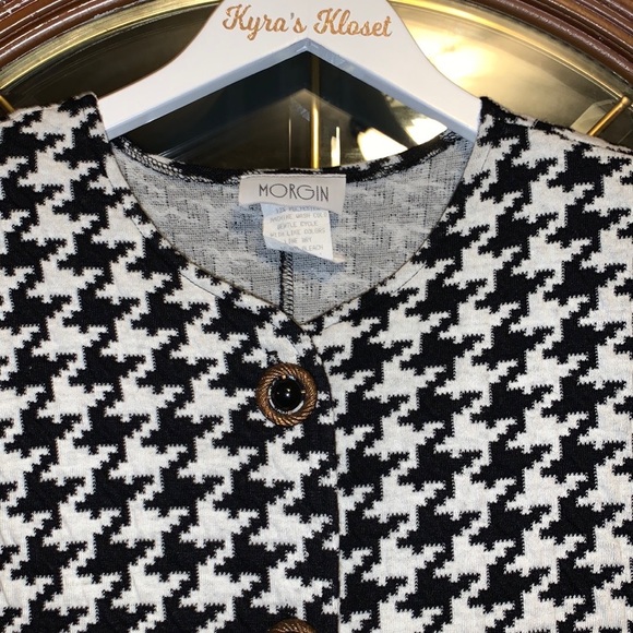 Vintage Morgin Black & White Houndstooth Print Button Front Blazer Dress Coat - Picture 7 of 16